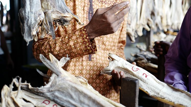 Norsk tørrfisk på marked i Nigeria