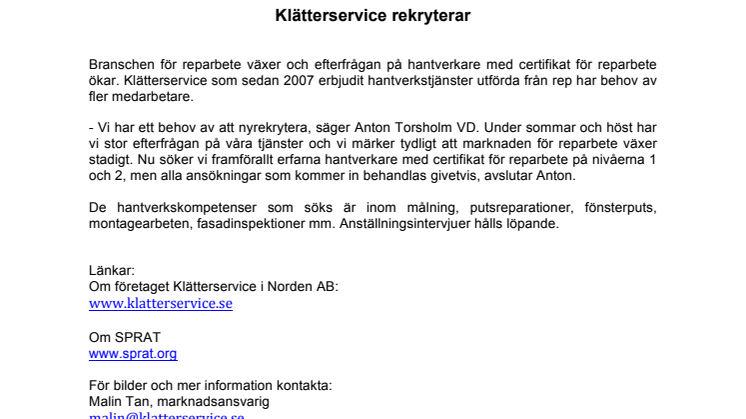 Rekrytering av hantverkskunniga reparbetare