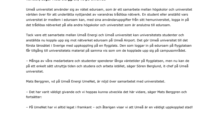 UmeNet kopplar upp Umeå universitet på flygplatsen