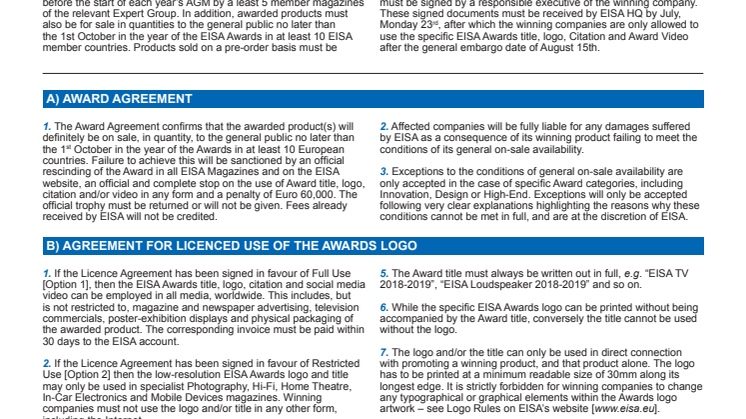 EISA Award T&Cs