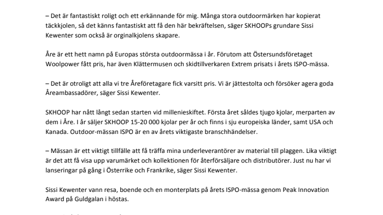 Årekjol prisad som bästa produkt på ISPO-mässan