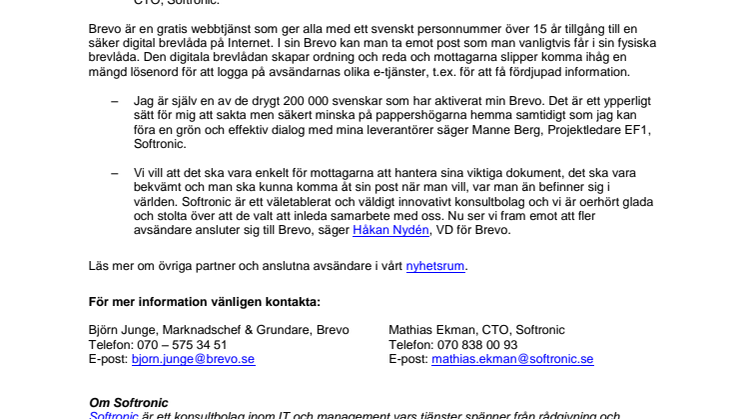 Softronic inleder samarbete med den digitala brevlådan Brevo