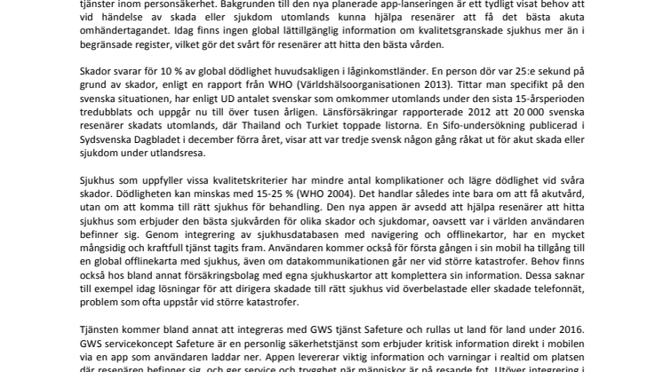 Global Warning System (GWS) planerar att lansera ny mobiltjänst för bättre akutvård på resan