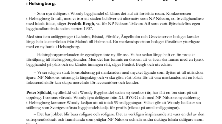 Woody tillbaka i Helsingborg när  NP Nilsson expanderar våren 2020
