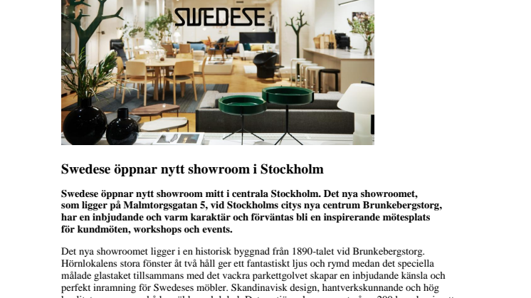 Swedese öppnar nytt showroom i Stockholm