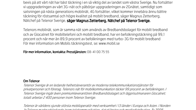 Telenor bäst på mobiltäckning i västra Sverige