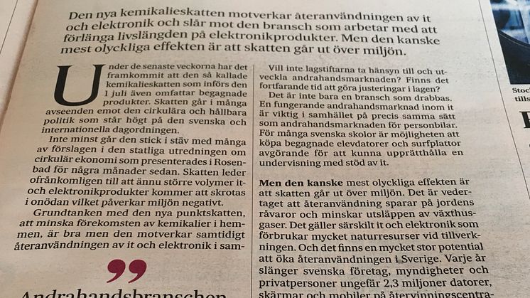 Inrego debatterar mot kemikalieskatten i SvD