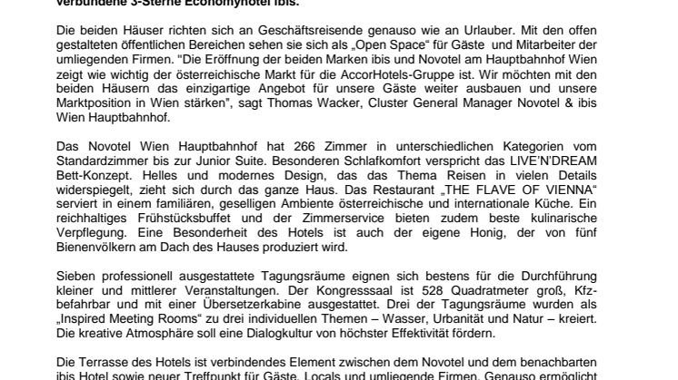 Novotel und ibis eröffneten im neuen Quartier Belvedere in Wien - AccorHotels mit Hoteldoppel stark am Hauptbahnhof vertreten