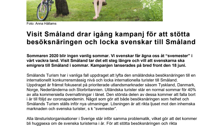 Visit Småland drar igång kampanj för att stötta besöksnäringen och locka svenskar till Småland