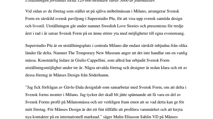 Månses Design ställer ut på Designveckan i Milano