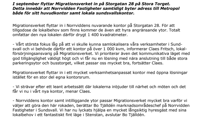 Migrationsverket flyttar til Stora Troget, Sundsvall.