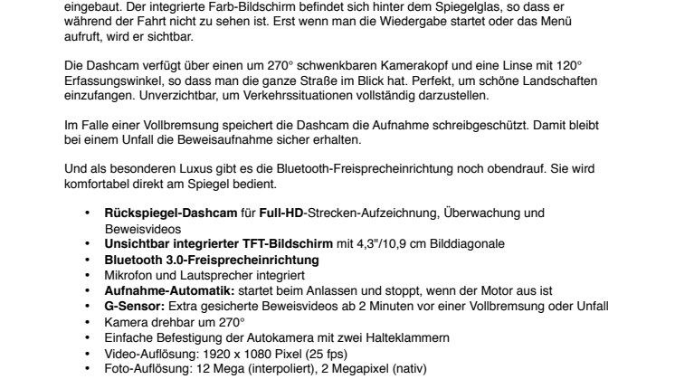 NavGear FullHD-Rückspiegel-Dashcam, BT, G-Sensor, 4.3" TFT MDV-2300.rs