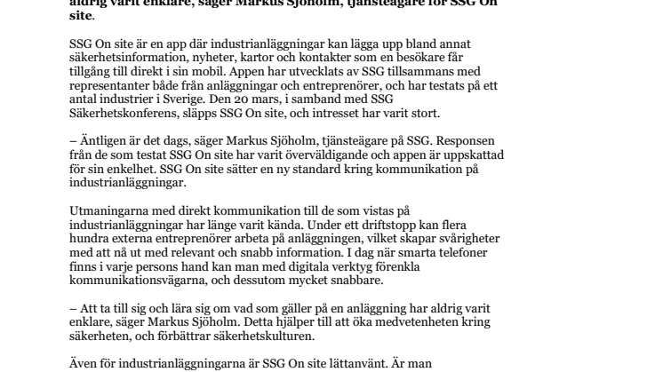 20 mars släpps säkerhetsappen SSG On site