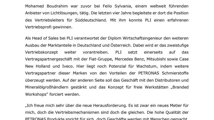 Mohamed Boudrahim wird Head of Sales bei PETRONAS