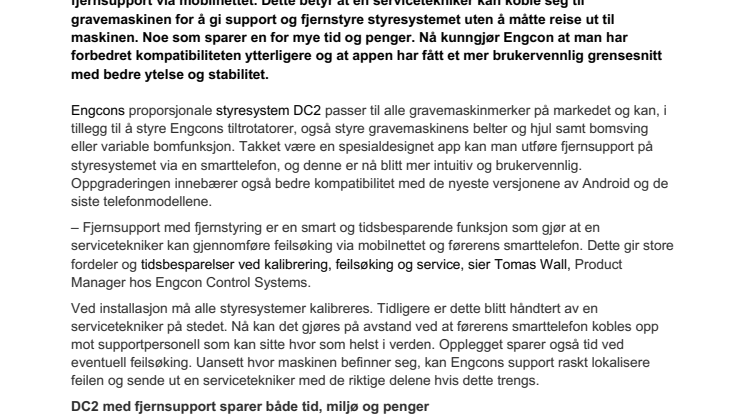 Engcon oppgraderer styresystemet DC2 for bedre kompatibilitet