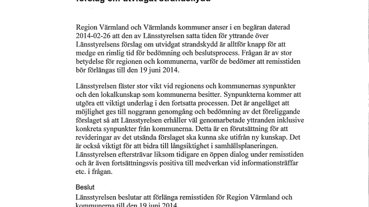 Förlängd remisstid för yttrande över Länsstyrelsens förslag om utvidgat strandskydd