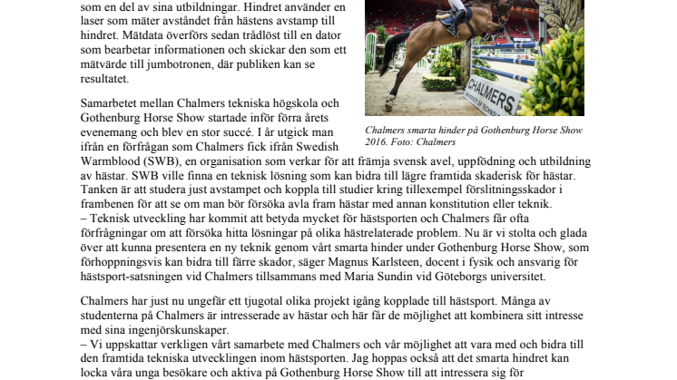 Chalmers nya smarta hinder till Gothenburg Horse Show  – för minskad skaderisk i framtiden
