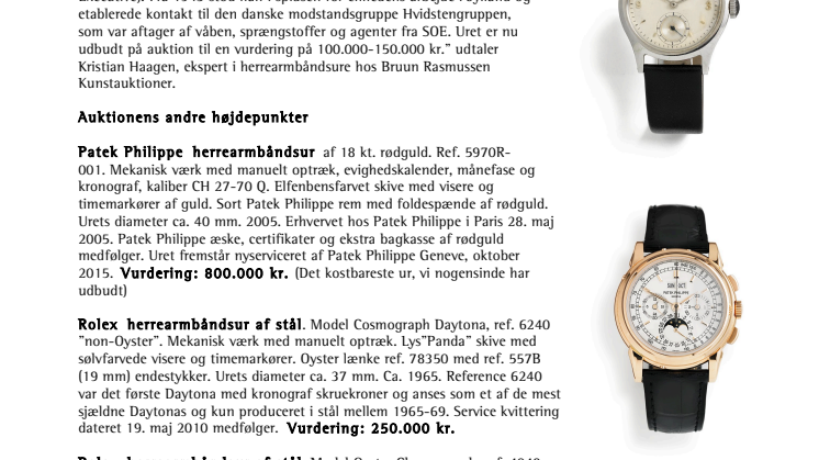 Frihedskæmperens armbåndsur på auktion