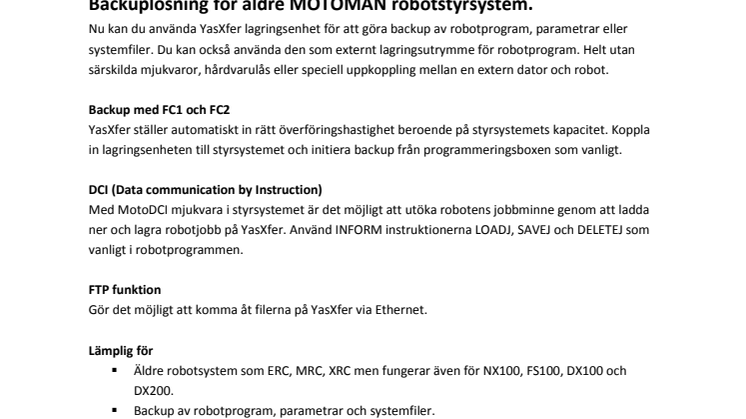 Underlättar backup på äldre robotsystem