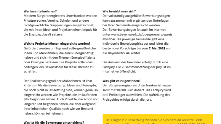 Bürgerenergiepreis Unterfranken - Beschreibung