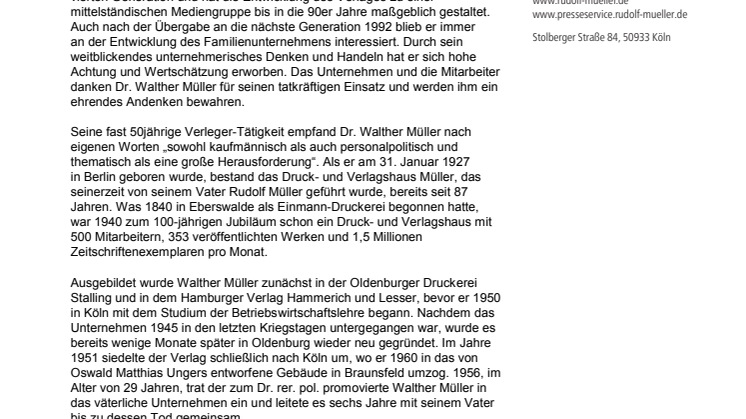 Verleger Dr. Walther Müller verstorben