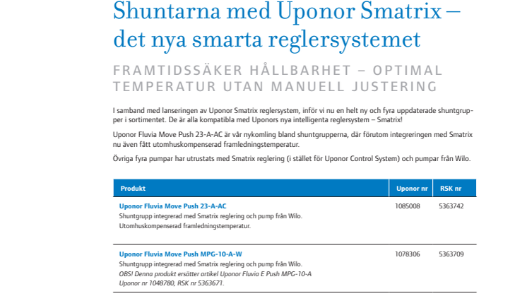 Pump- och shuntgrupper med Uponor Smatrix – det nya smarta reglersystemet