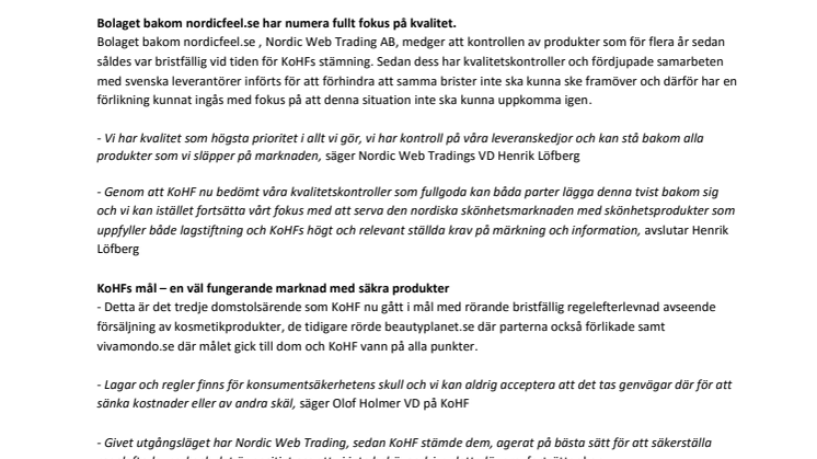 Media release från Kosmetik- och hygienföretagen, KoHF* rörande felmärkta kosmetikprodukter
