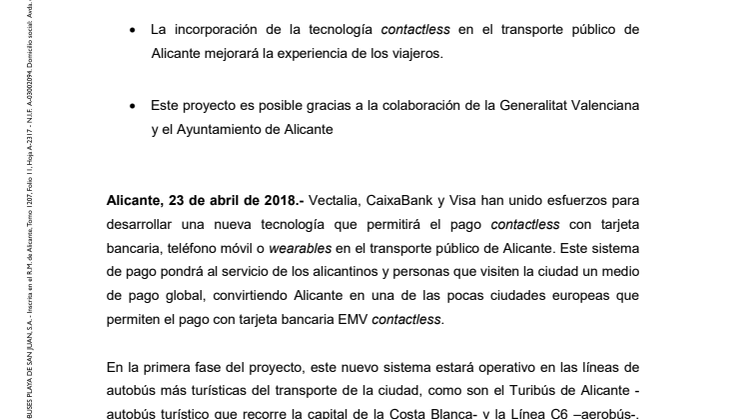  Vectalia, CaixaBank y Visa lanzan el sistema de pago bancario contactless para el transporte público de Alicante