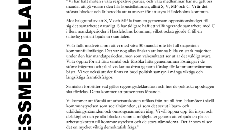 S, V, MP och C är överens om att styra Hässleholms kommun