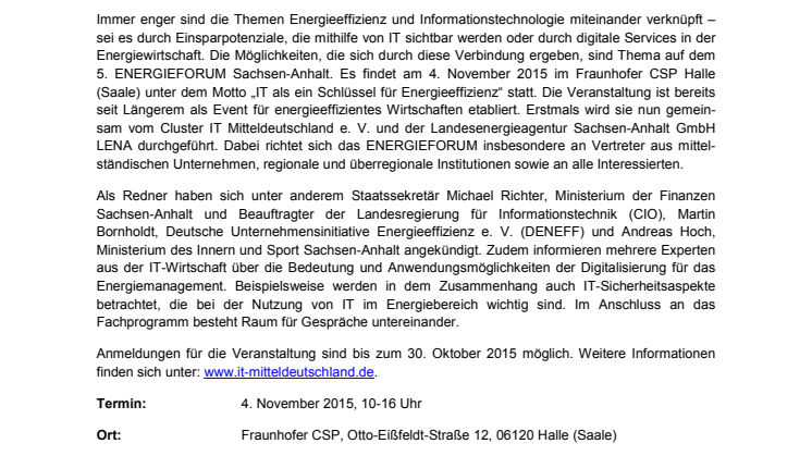 Pressemitteilung des Clusters Informationstechnologie