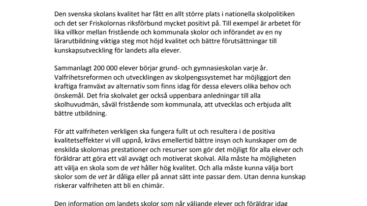 Öppna kvalitetsredovisningar i den svenska skolan