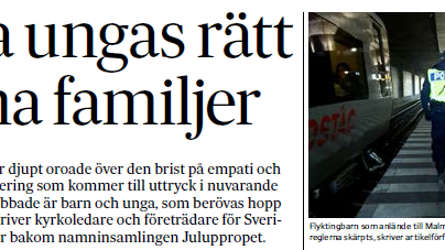 Landets kyrkoledare skriver på SvD Brännpunkt 23 december 2016.