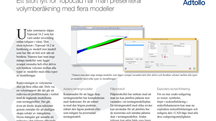 Ett stort lyft för Topocad när man presenterar volymberäkning med flera modeller 