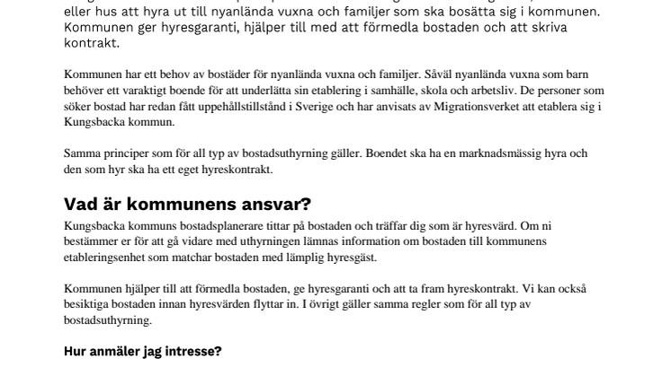 Faktablad: Hyr ut bostad till nyanlända - så fungerar det