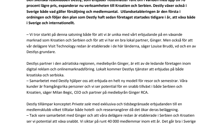 Kroatien och Serbien startskottet för svenska Destlys internationella expansion 
