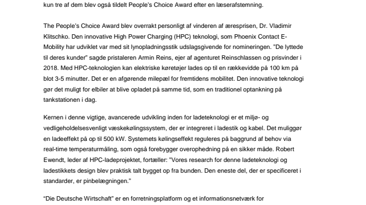 Phoenix Contact E-Mobility er “2019 Innovator of the Year”