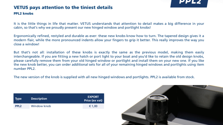 VETUS PPL2 knobs - Information Sheet