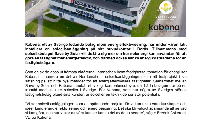 Nordomatic och Save by Solar i samarbete kring solceller