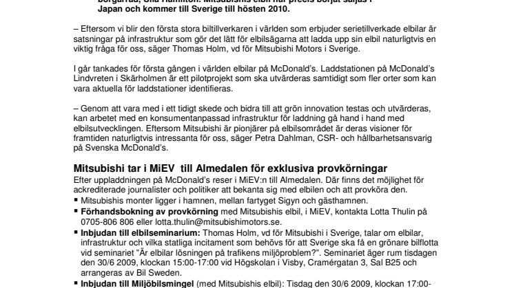 Mitsubishi laddar upp på McDonald´s inför Almedalen