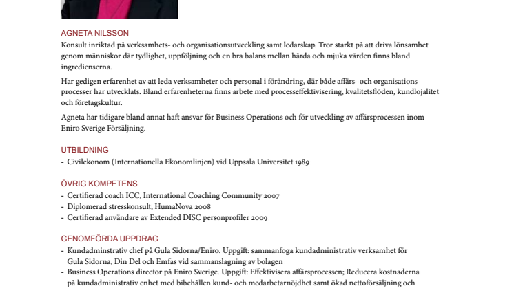 Agneta Nilssons konsultprofil