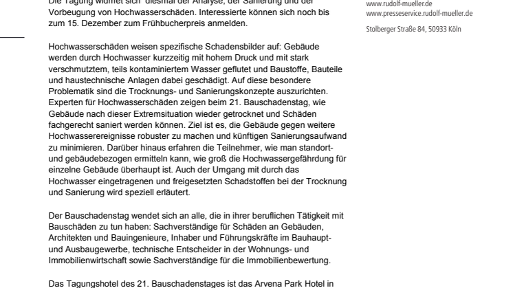 21. Bauschadenstag 2019 in Nürnberg: Hochwasserschäden – analysieren, sanieren und vorbeugen