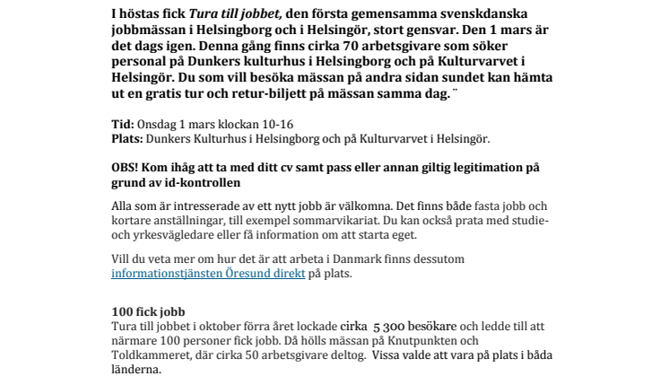 ​Ny chans att Tura till jobbet – 70 arbetsgivare på jobbmässa i Helsingborg och Helsingör
