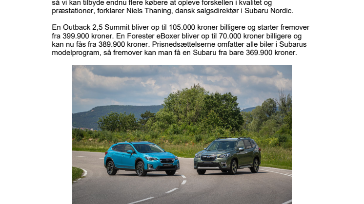 Subaru satser stort på Danmark  – prisfald på alle modeller!