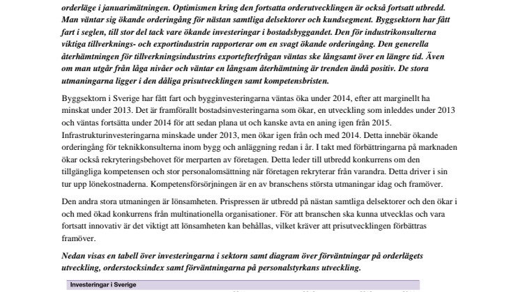 Svenska Teknik&Designföretagen: Pressmeddelande Investeringssignalen, mars 2014