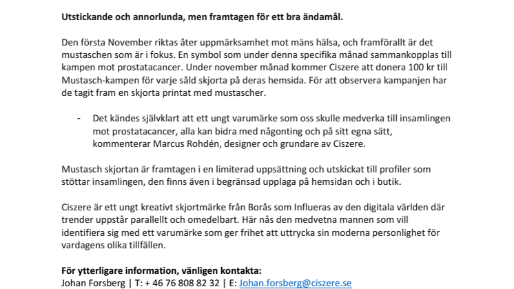 Ciszere introducerar Mustasch-skjortan till förmån för prostatacancer