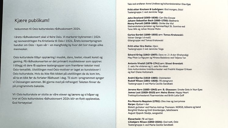 Oslo kulturskoles Rådhuskonsert 2024 Program