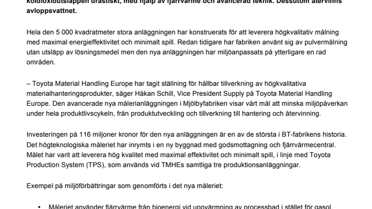 Miljöanpassat måleri vid Toyota Material Handlings fabrik i Mjölby