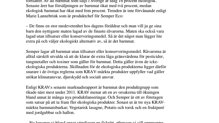 Ekologisk barnmat är en stark trend 