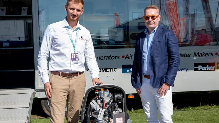 Hi-res image - Fischer Panda UK - Fischer Panda UK’s Marketing Director, Chris Fower, and Fairline’s Design and Engineering Director, Wayne Huntley, at Southampton Boat Show