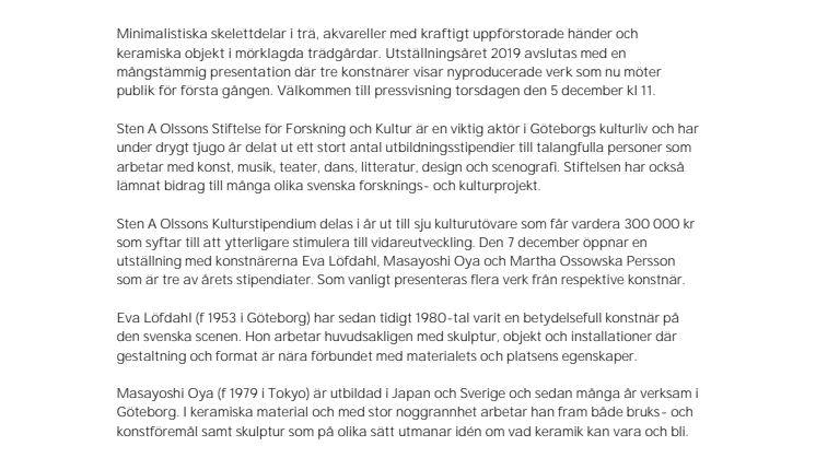 Sten A Olssons Kulturstipendium 2019
